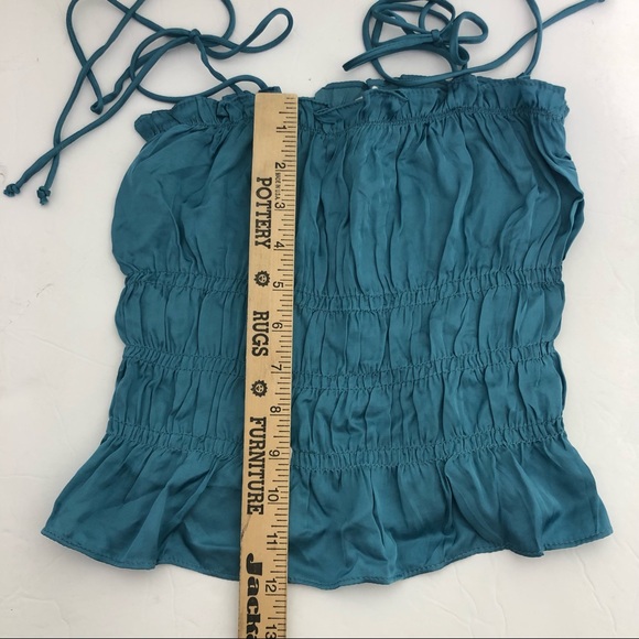 Olivaceous Crop Top Y2K Teal Blue Ruffle Sleeveless - Picture 11 of 13